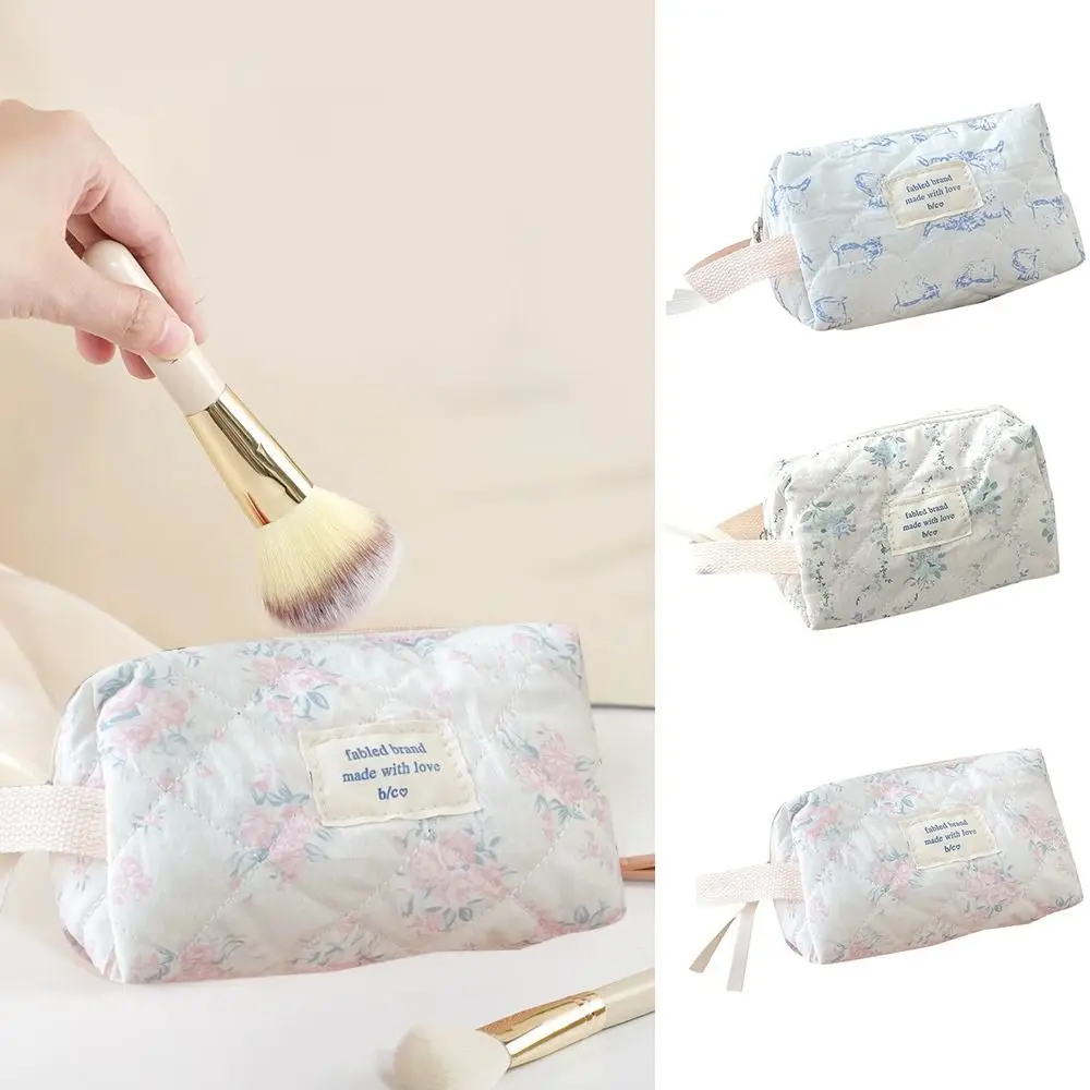 Floral Puffy Quilted Makeup Bag Flower Printed Large Capacity Toiletry Organizer Cotton Washbag for Women Lady Girl Travel