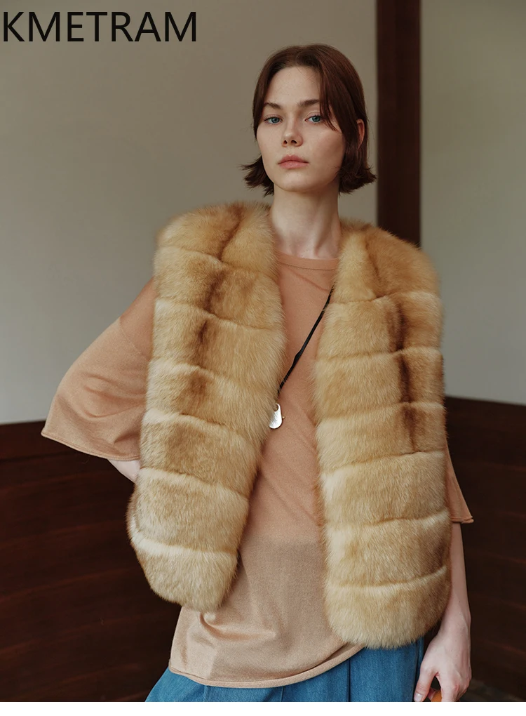 100% real colete de pele de raposa feminino luxo sem mangas casaco de pele mulher roupas de inverno de alta qualidade 2025 novo em outerwears шуба ж misce