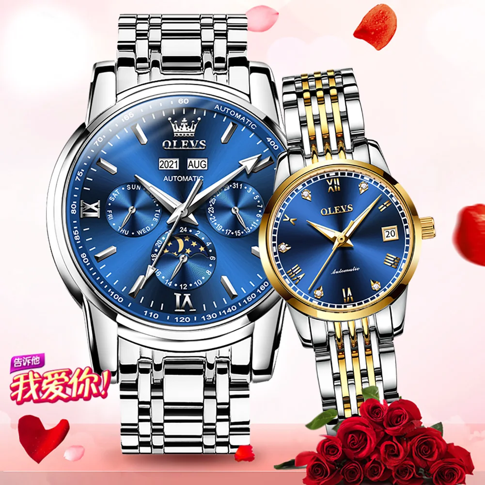 OLEVS New Luxury Couple Watch Automatic Mechanical Watch Fashion Lover Classic Watches Waterproof Lover\'s Gifts