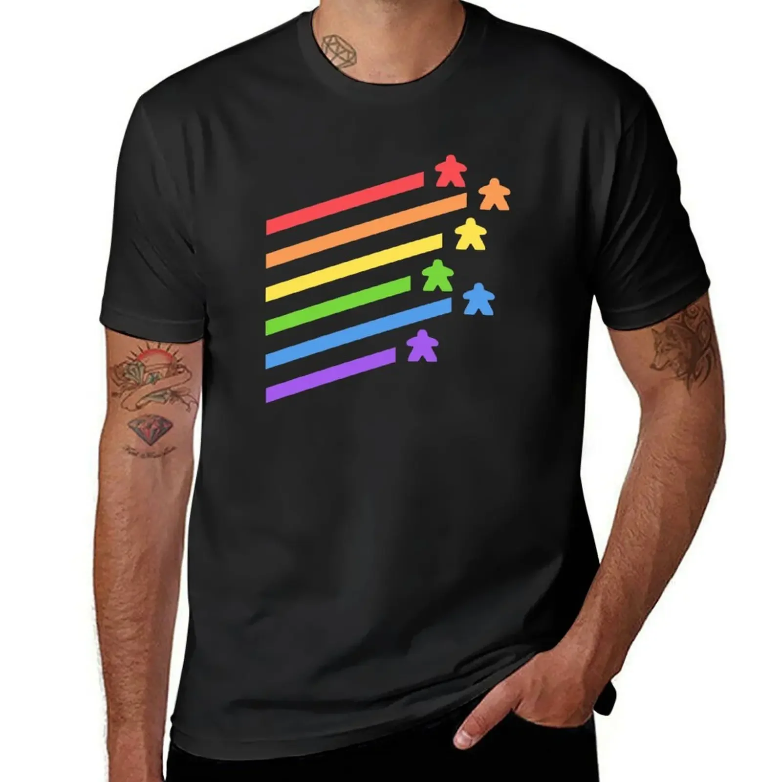 Rainbow Meeples Board Games Addict T-Shirt kawaii clothes plus sizes mens t shirts casual stylish