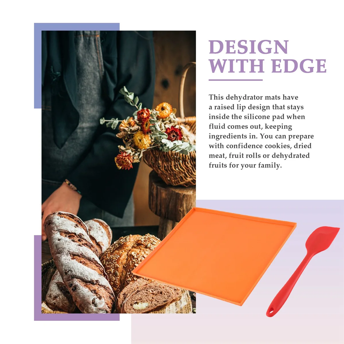 4 fogli di disidratatore in silicone, tappetini disidratatori con bordo per frutta, pelle, frutta liquida, carne, erbe con raschietto