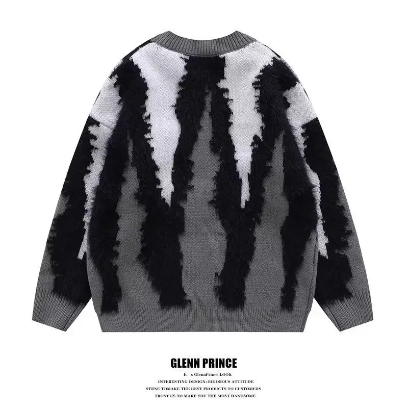 Harajuku Vintage Green Orange Knitted Sweater Men's Women Street Oversized Jumper Pullover Thick Sweater Ugly Sweater