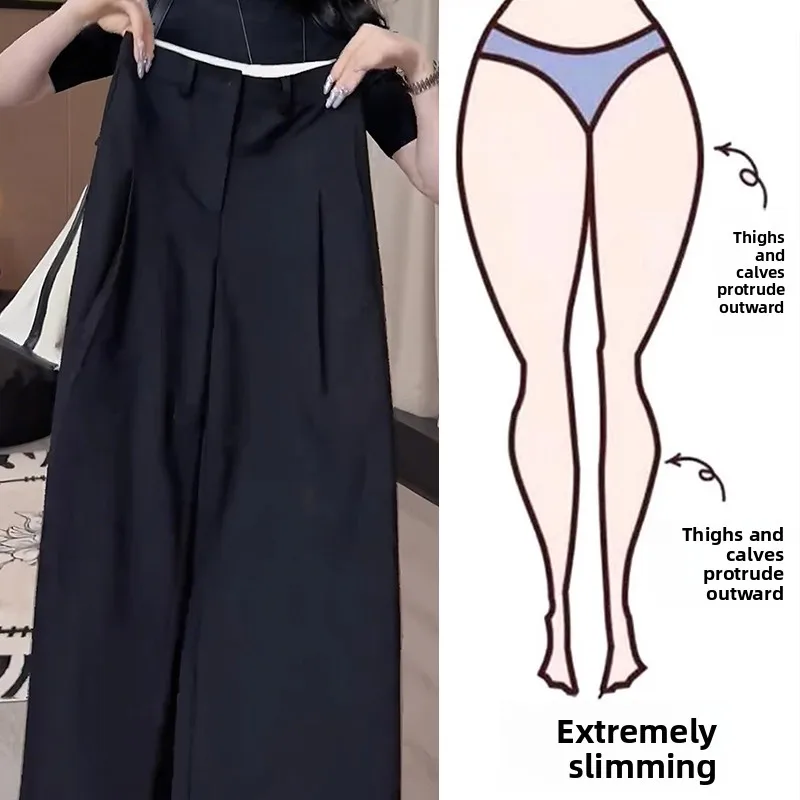 

Black Wide Leg Suit Pants High Waist Drapey Loose Women's Casual Straight Leg Trousers plus Size Autumn New Style Commute Style