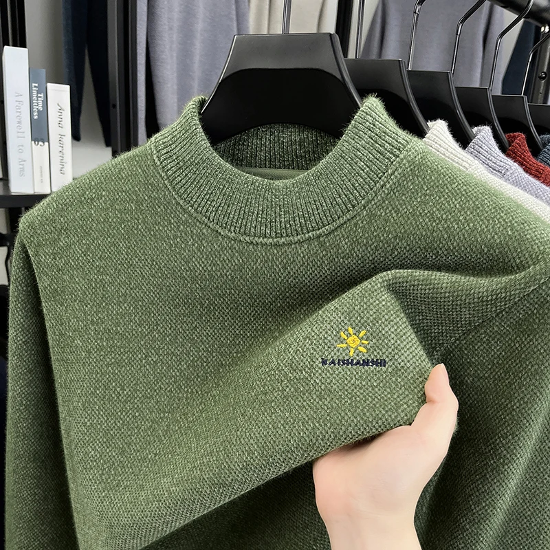 

Luxury brand fashion knitted sweater men new trend letter embroidery autumn winter skin friendly warm plush round neck pullover