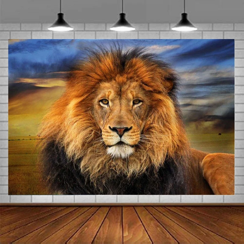 Vivid Print Lion Photography Backdrop Props Photo Background Room Decor Banner Poster