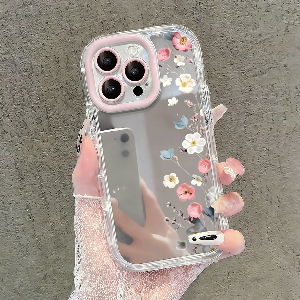 Simple Spring Flowers Air Cushion Mirror Phone Case For iPhone 17 15 14 16 Pro Max 13 12 11 Pro X XR XS MAX 7 8 Plus 17Air Cover