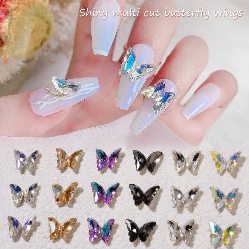 20Pcs Popular Crystal Butterfly Wing Nail Rhinestones, Shiny 3D Spliced Ins Style Ornaments For DIY Press On Nail Decor