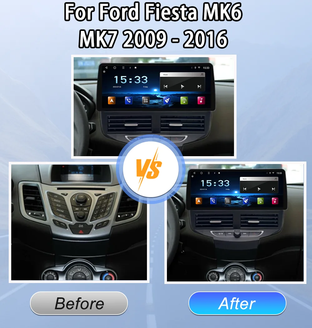12.3 بوصة أندرويد 15 سيارة لفورد فييستا MK6 MK7 2009 -2016 راديو تلقائي الوسائط المتعددة مشغل فيديو الملاحة GPS واي فاي شاشة تعمل باللمس