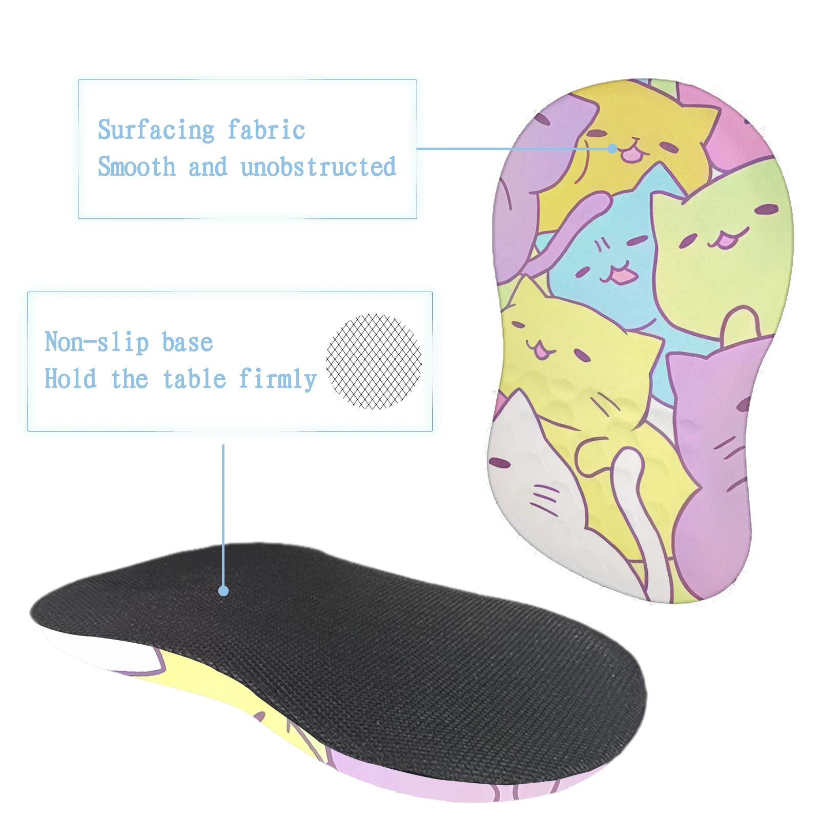 Tapis de souris ergonomique avec support de poignet pour femme, chat mignon, base coordonnante, sous-souris de jeu