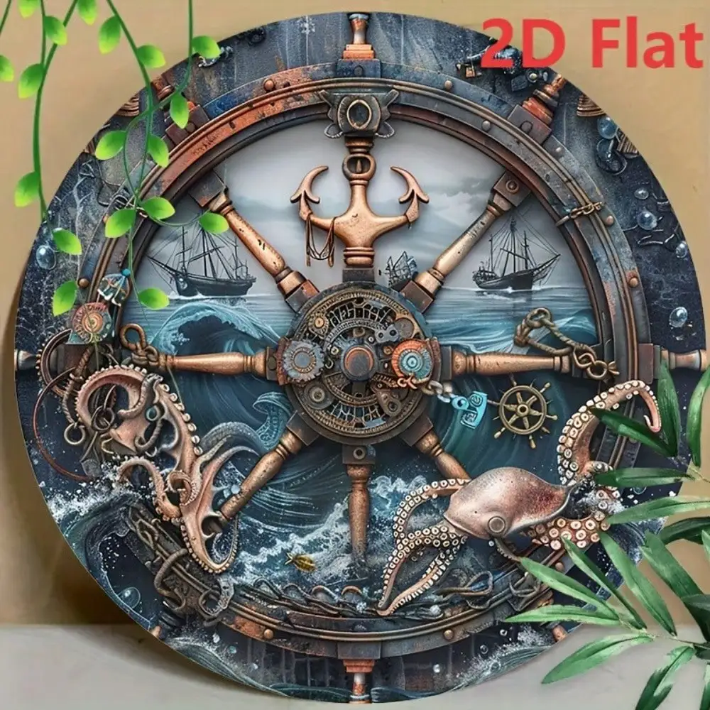 Steampunk-Segelschiff-Blechschild, 20,3 x 20,3 cm, Retro-Metall-Wandkunst für die Dekoration von Kneipen, Bars und Garagen