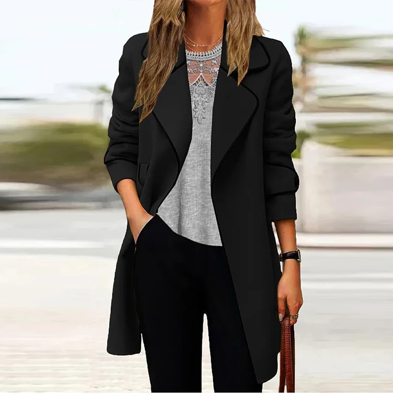 Elegant Women Coat Long Jacket Women Blazers Autumn Winter Tweed Coat For Women Turn Down Collar Long Sleeve Casual Outerwear