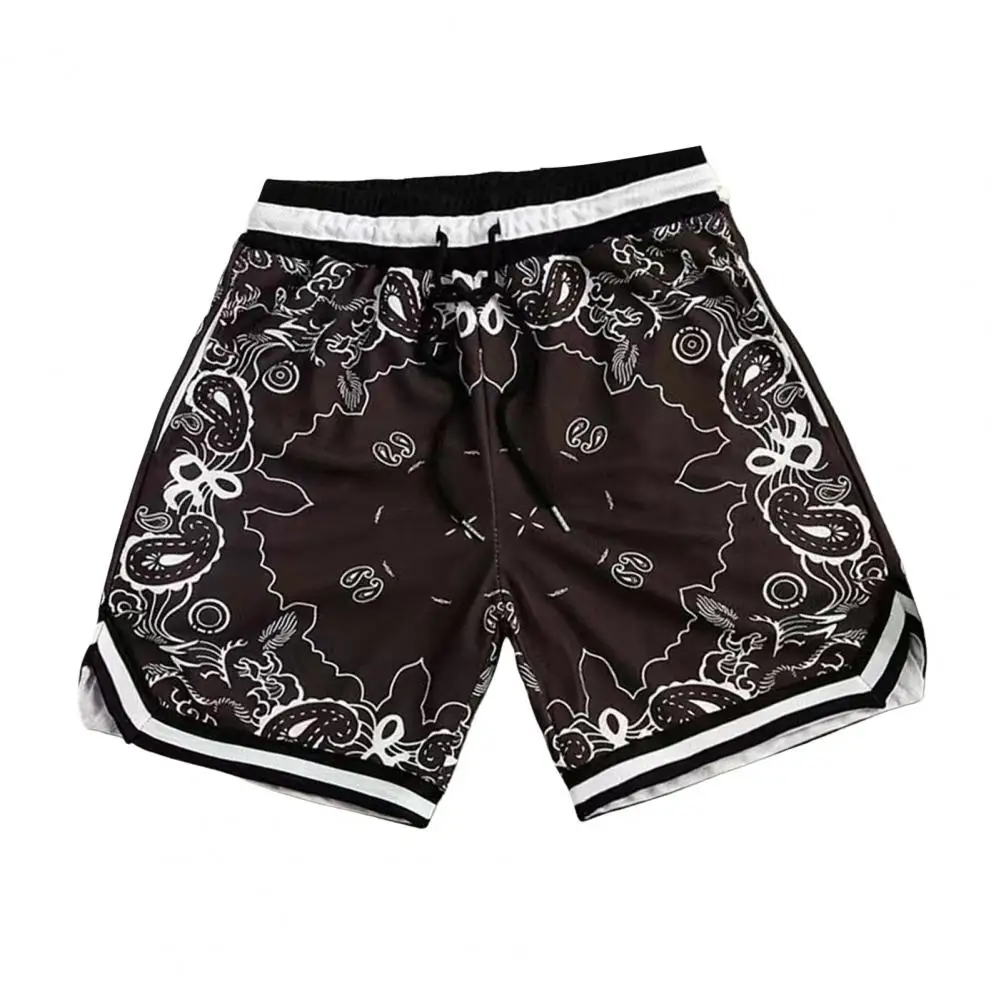 Men Drawstring Waist Shorts Cashew Flower Design Shorts Men's Quick-drying Flower Pattern Basketball Shorts with for Wide