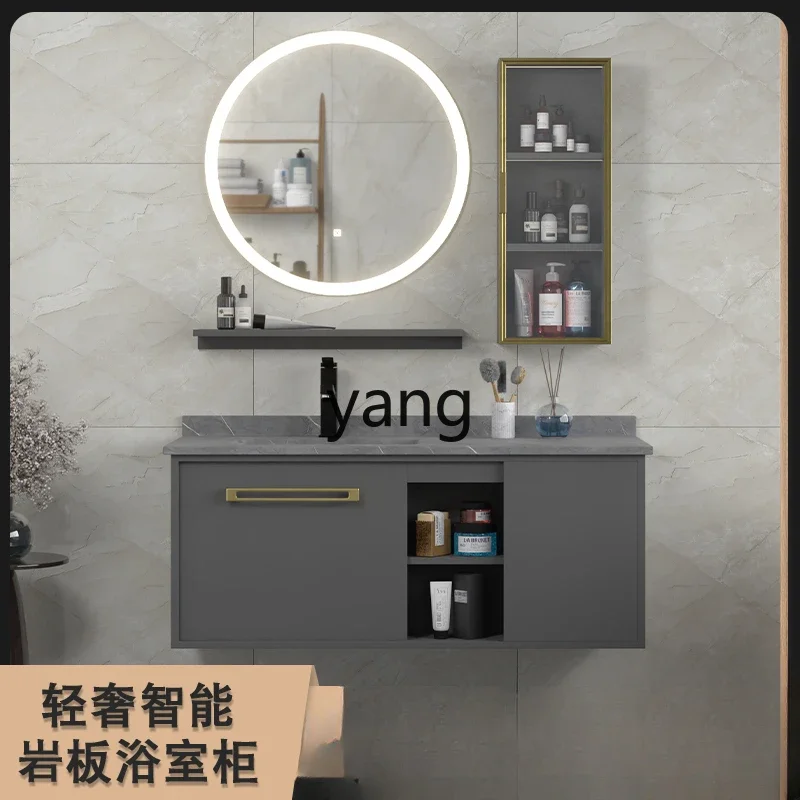 LH Modern Simple Bathroom Cabinet Smart Mirror Cabinet Grey Slate Wash Table Solid Wood Wash Basin