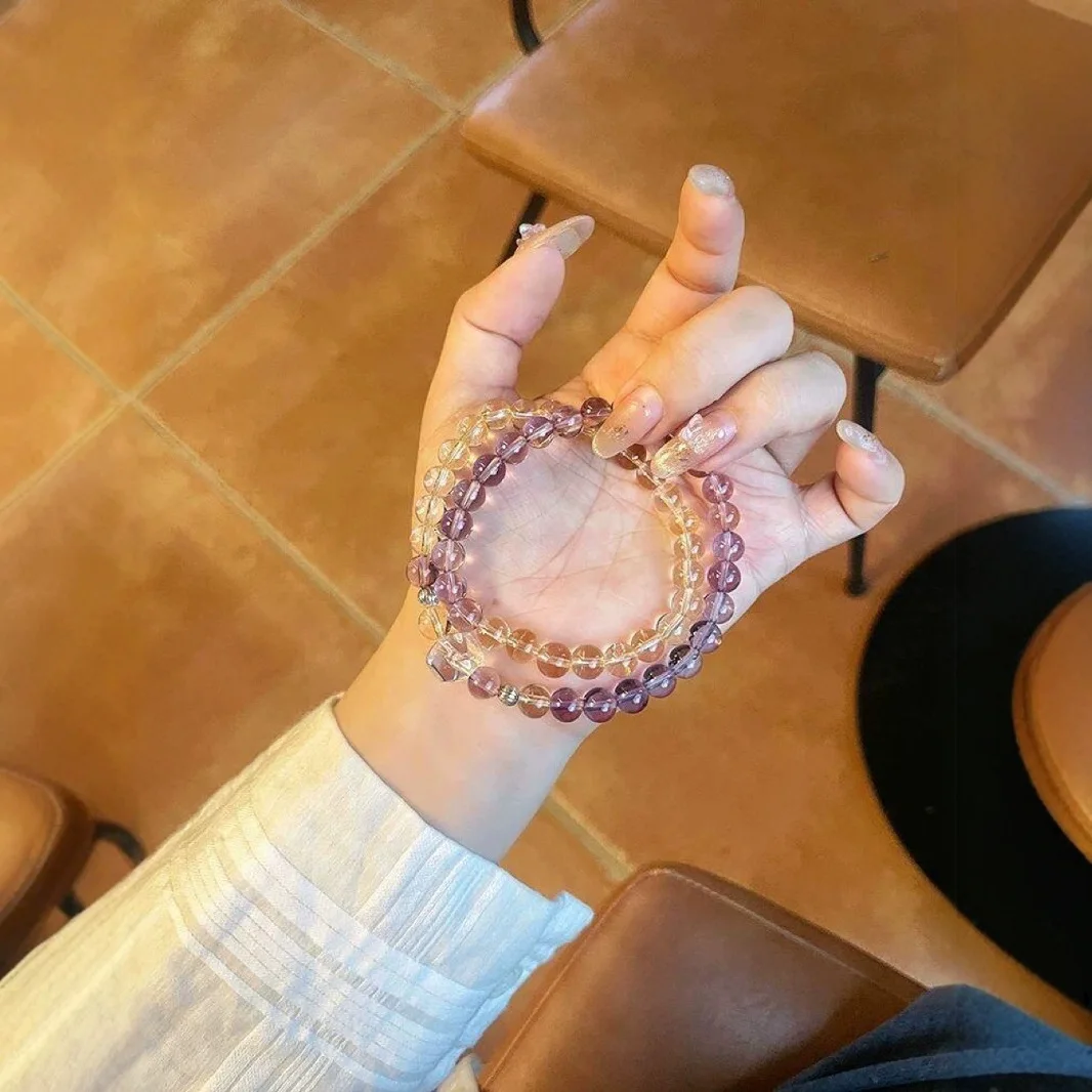 

Natural Purple ， Yellow Crystal Bracelet Large Particle White Crystal Beaded Double Circle Bracelet Niche Design