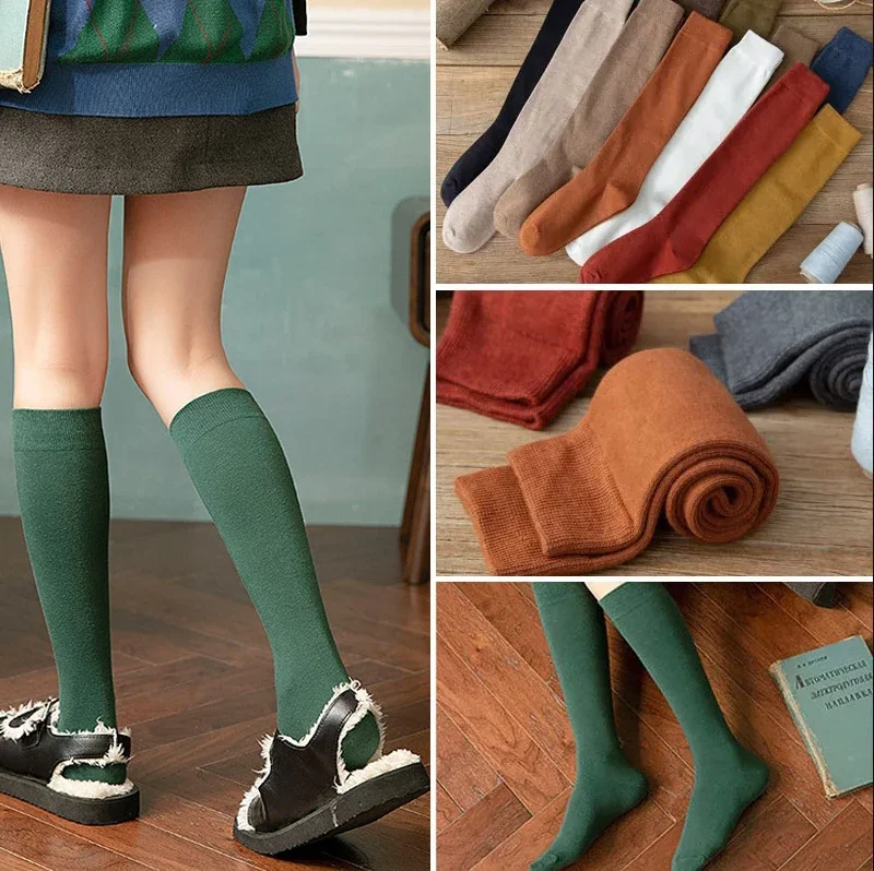 Harajuku Long Socks Women Stockings Organic Cotton Solid Warm Thigh High Ladies Girls Street Fashion Young Casual Knee Socks