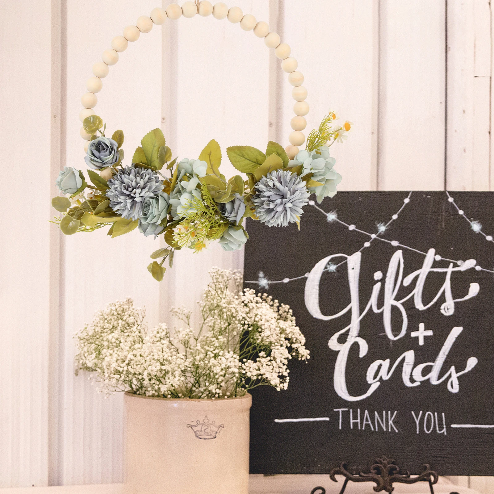 

Wooden Bead Wall Hanging Garland Decorative Simulation Green Leaf Wreath Home Decor Wedding Party Festival Decoration