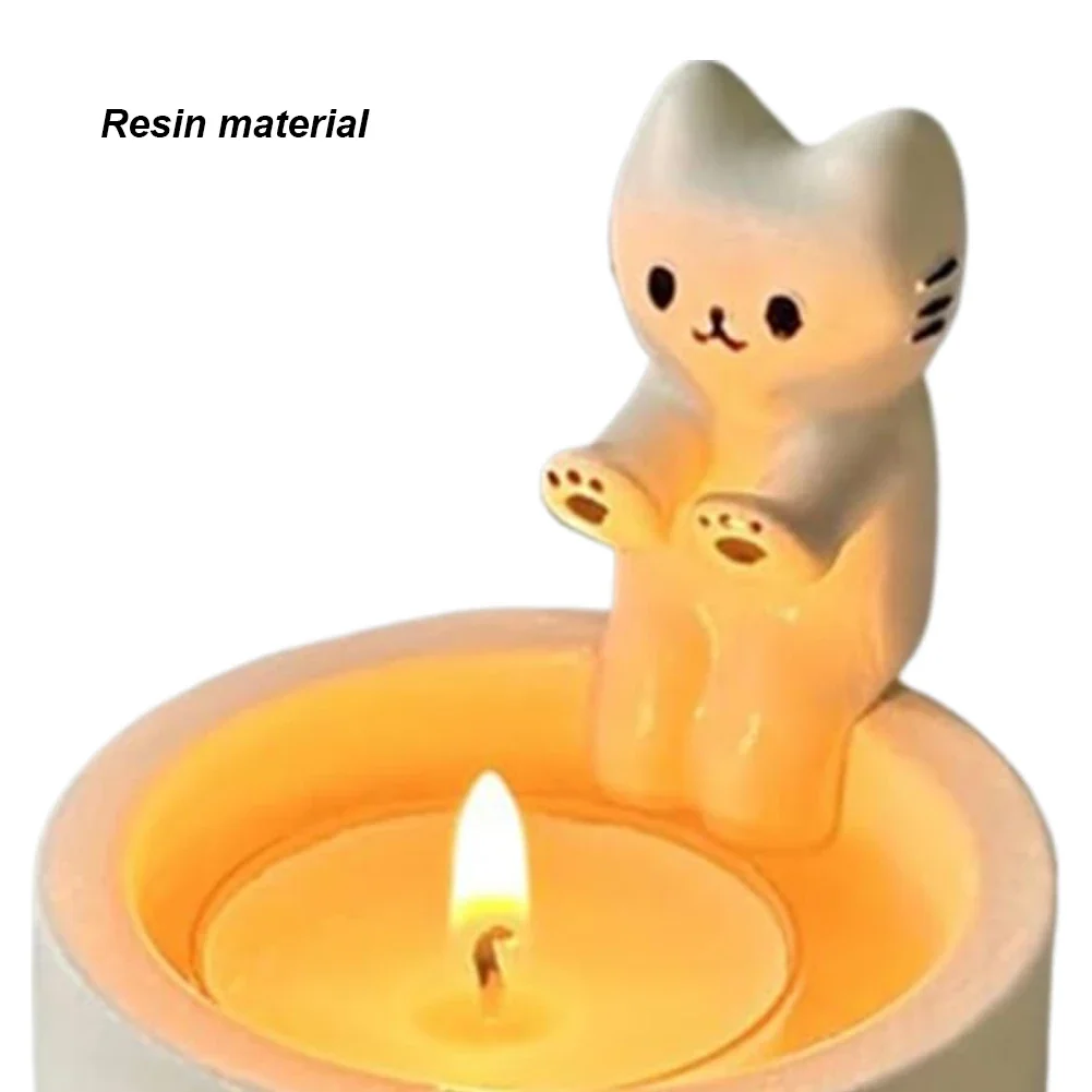 Cartoon Kitten Candle Holder Cat Tea Light LED Candle Holder Office Home Desktop Decorative Ornaments Cute Candlestick