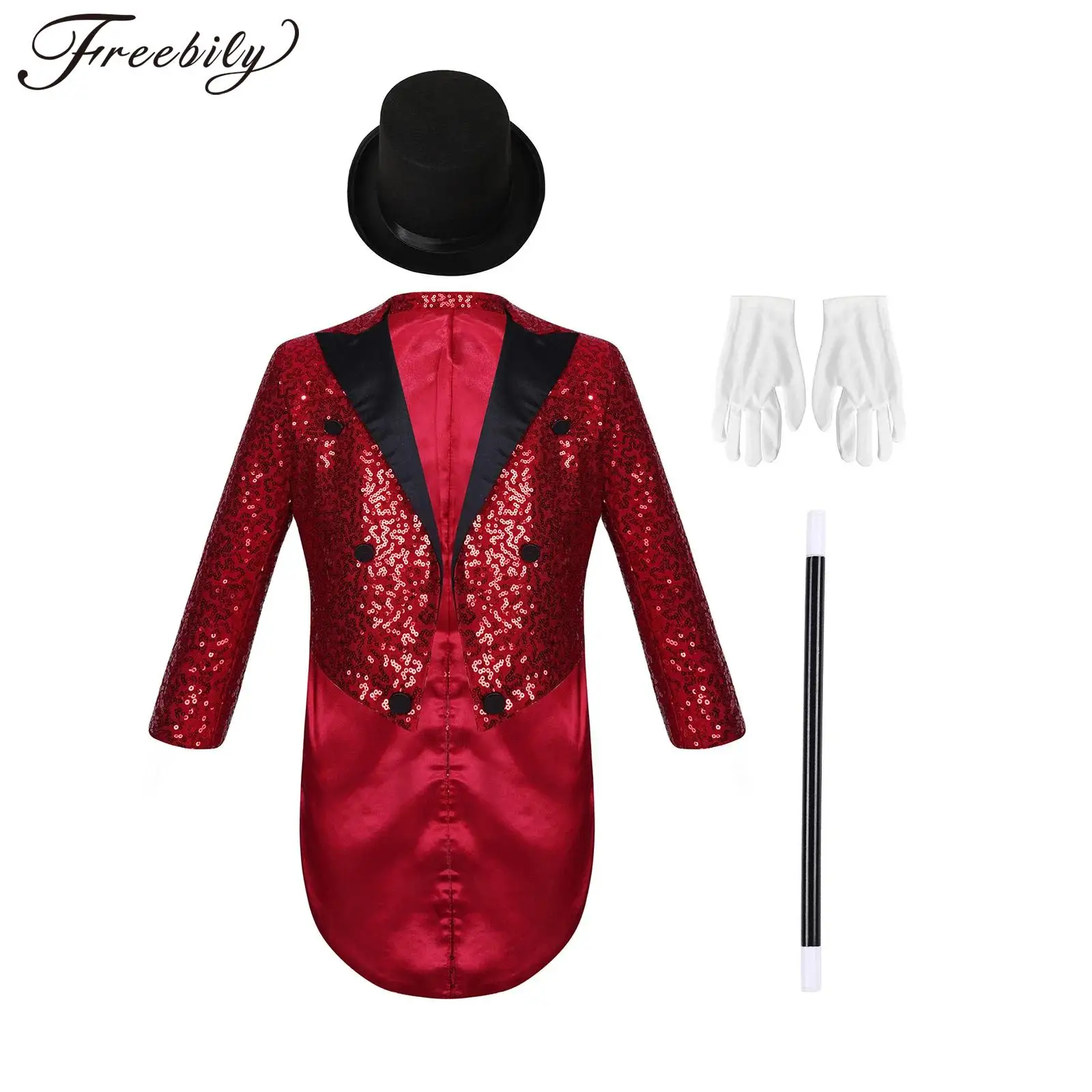 

Kids Boys Hip Hop Magic Show Jazz Dance Costume Sequins Tailcoat Blazer Prom Suit Children Magician Circus Fancy Party Outfit