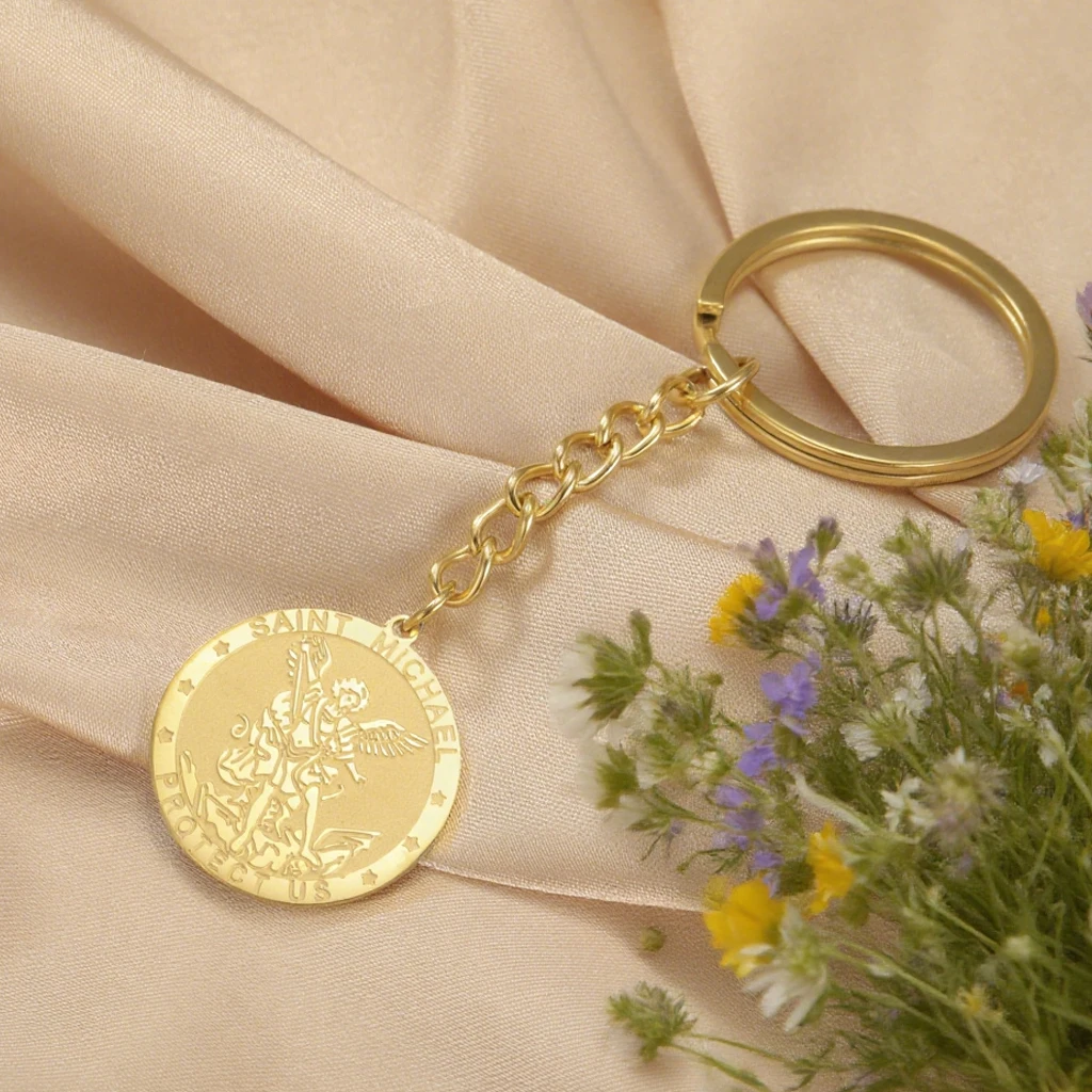 Dawapara Saint Michael Schlüsselanhänger Hexenknoten Doppelschutz Beten für uns Erzengel Religiöser Schmuck Edelstahl Schlüsselanhänger – Detail 9
