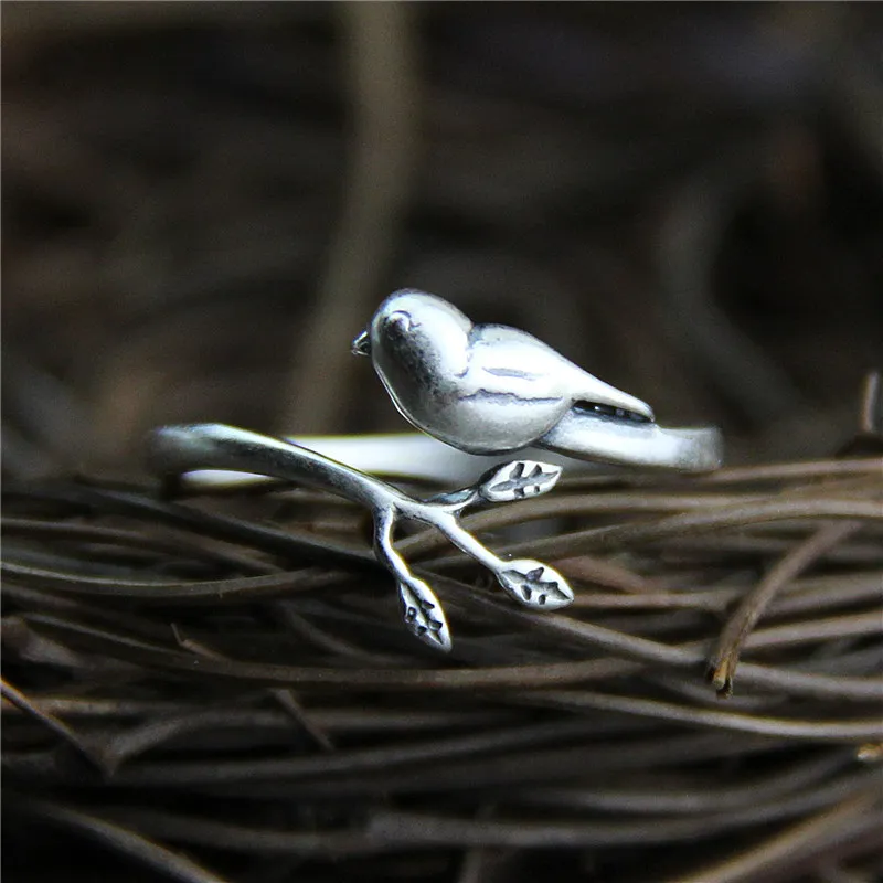 Buyee 925 Sterling Silver Small Ring Finger Cute Bird Animal Open Ring for Woman Fashion Retro Ethnic Fine Jewelry Circle