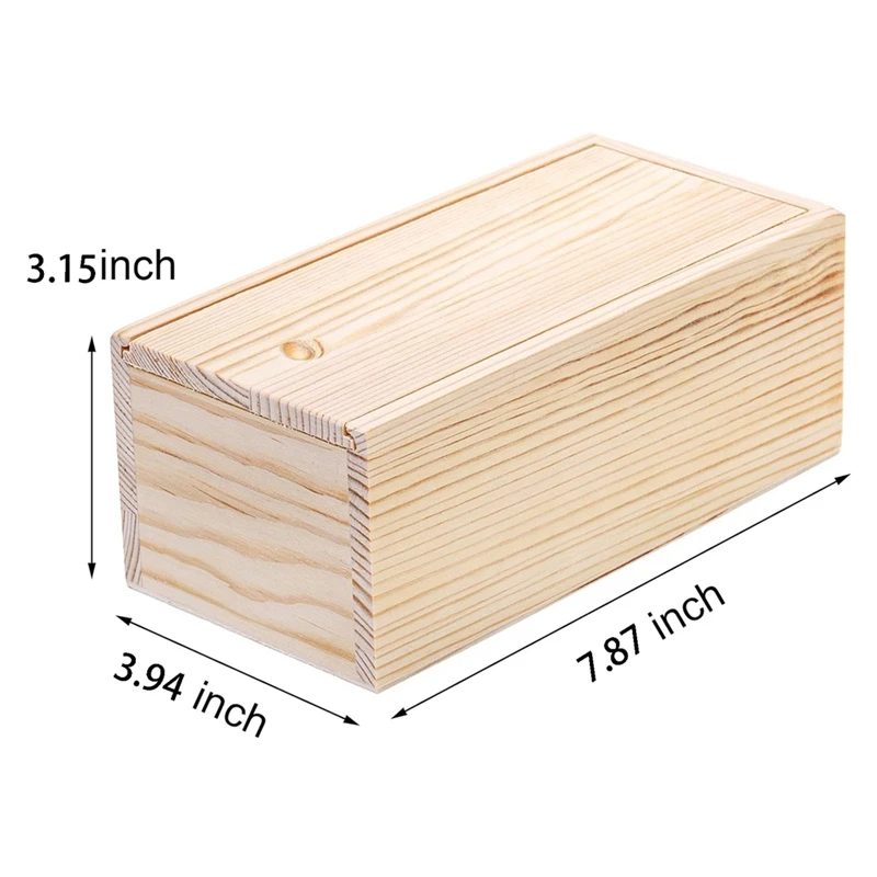 4 Pack Unfinished Wood Storage Box With Slide Lid, Vintage Keepsake Case Cards Container Small Gift Box For Art Hobbies, Durable