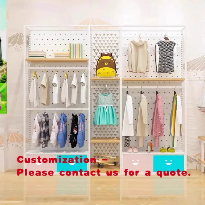 custom.Clothing Store Display Shelves Double Hanging Clothes Hangers Children's Clothing Wall-Mounted Mother-Shelf Supe