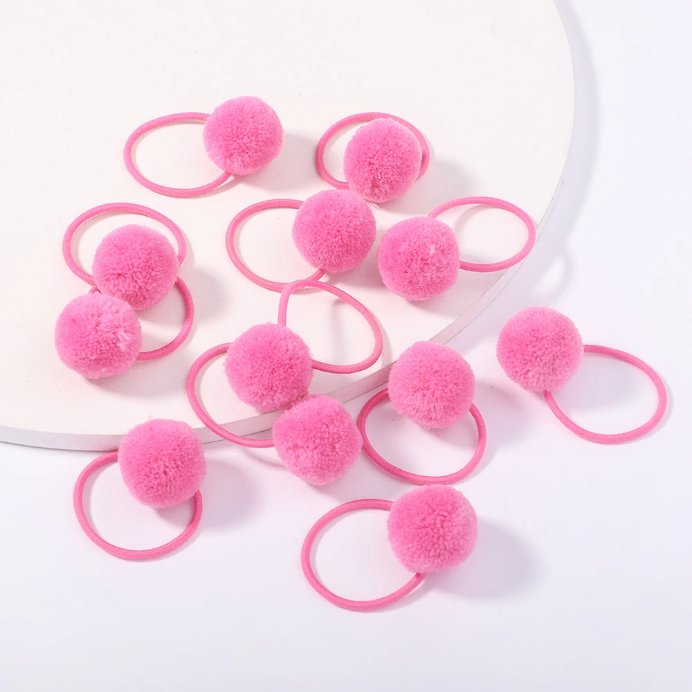 12Pcs/Set Cute Animal Hair Ball Ring Female Baby Rubber Band Elastic Bands Korean Headwear Children Accessories Ornaments