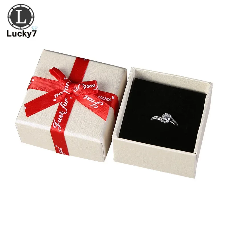 Factory Wholesale Jewelry Box Ring Box Ribbon Bow Earrings Case Jewelry Box Customization  5.5x5.5x3.7cm