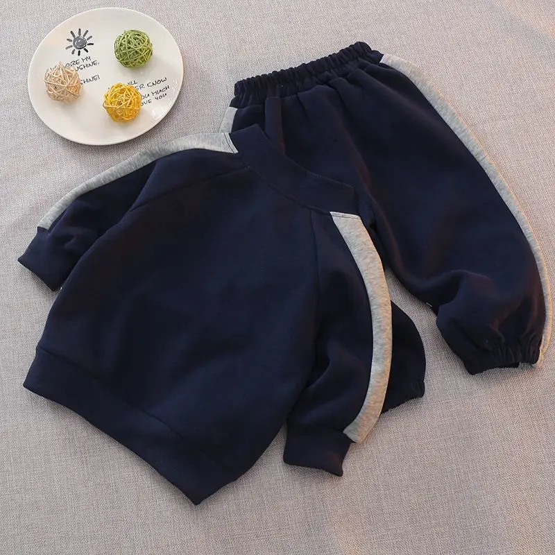 Baby Boys 2Pcs Color Block Tracksuit Letter M Print Half Button Stand Collar Sweatshirt Side Stripe Jogger Pants Kids Outfit Set