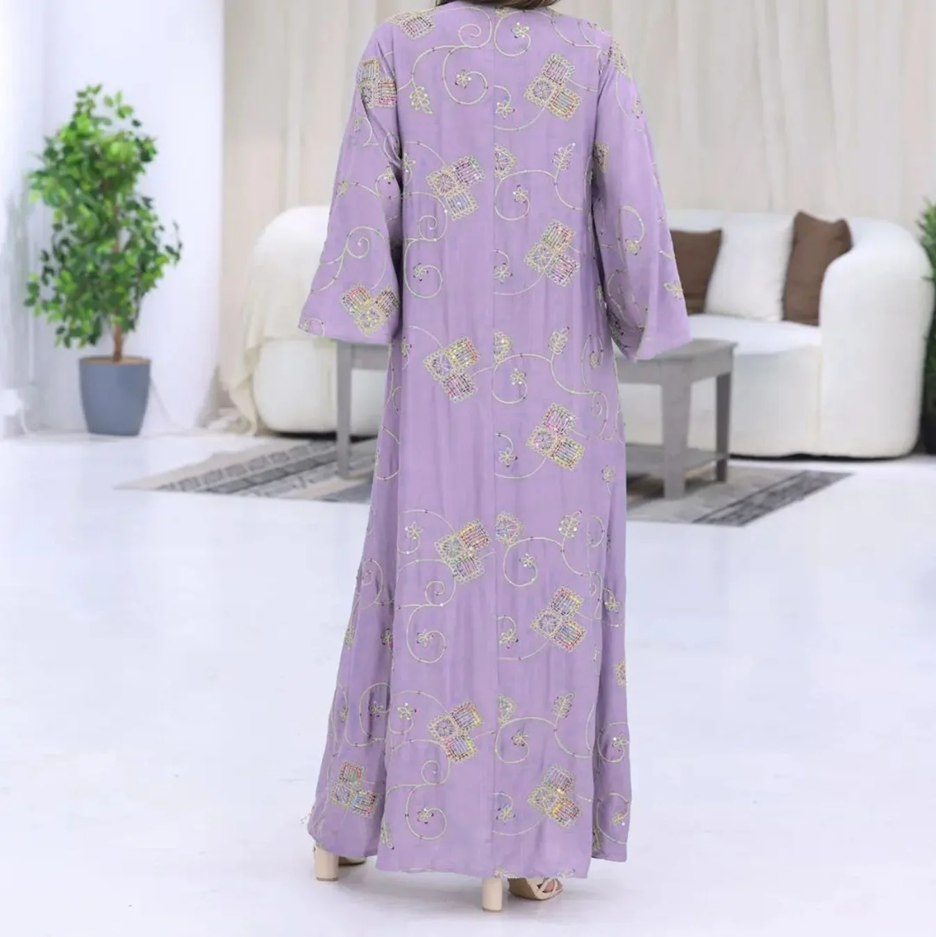 Fashion Sequin Abayas Maxi Evening Party Long Sleeve Turkey Dress Muslim Women Dubai Kaftan Islam Clothing Wedding Plus Size New