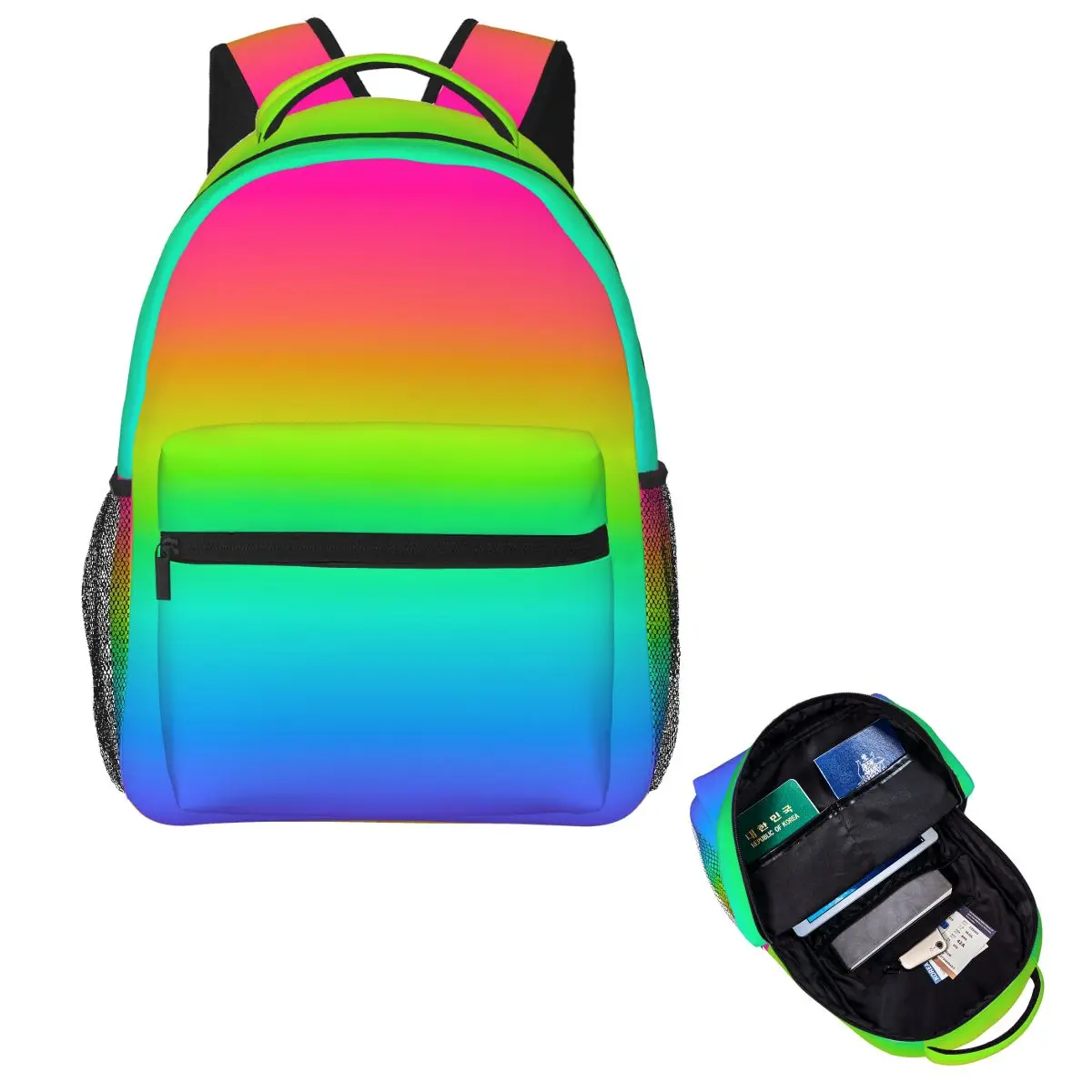 

Neon Rainbow Ombre Backpack Hot Sale Daypack Large Capacity Kids BookBag School Bag Shoulder Bags for Men Women