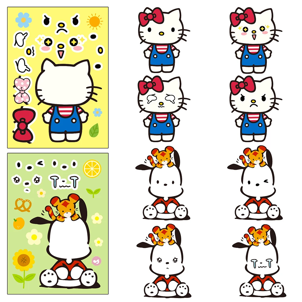 6/12sheets Cute Cartoon Sanrio Anime Puzzle Stickers Make A Face DIY Children Funny Game Assemble Jigsaw Educational Toys Decals