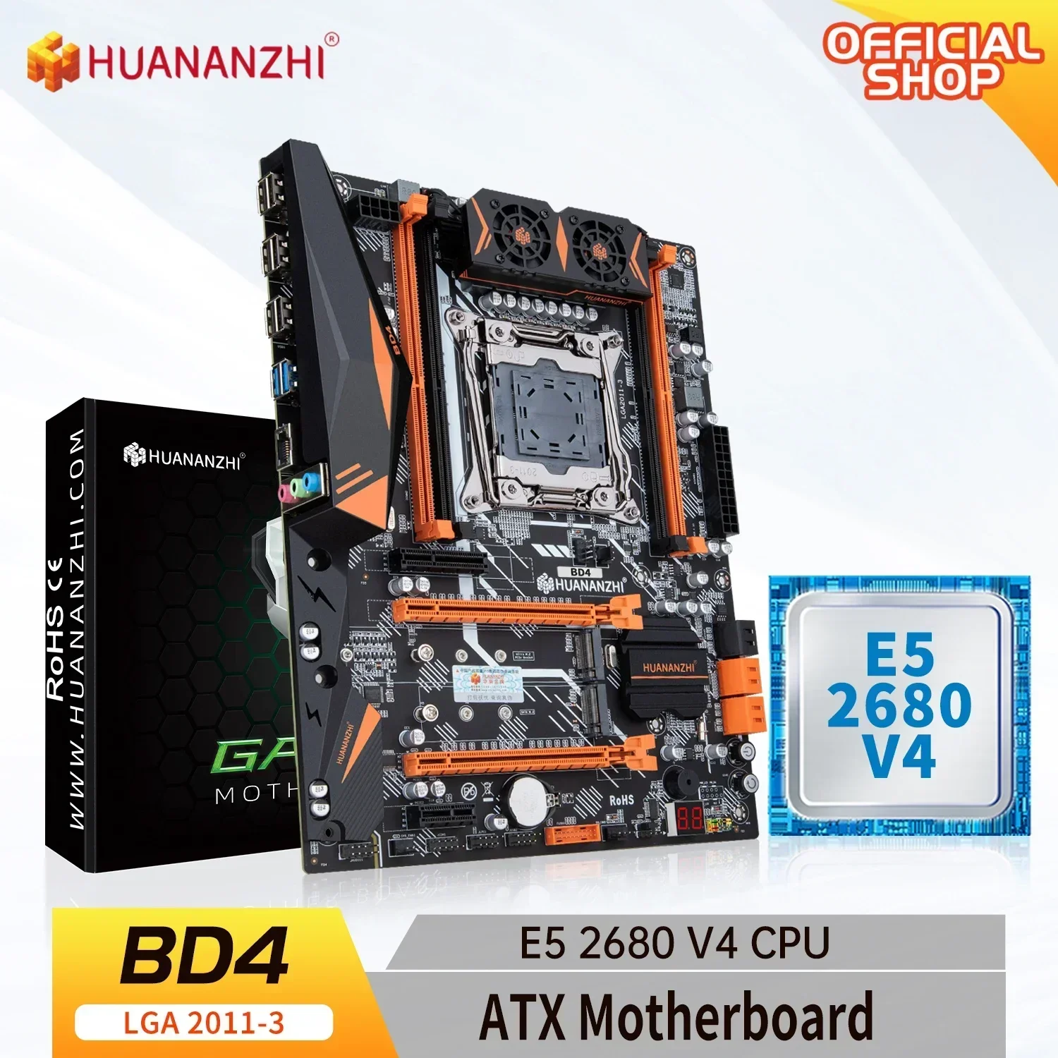 

HUANANZHI X99 BD4 LGA 2011-3 XEON X99 Motherboard with Intel E5 2680 V4 support DDR4 RECC NON memory combo kit set NVME NGFF RU