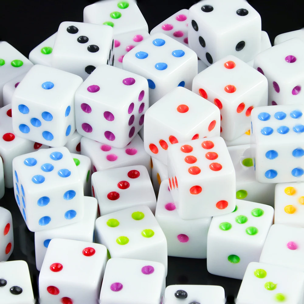 D6 الأبيض لعبة النرد 10 قطعة 16 مللي متر الترفيه الاكريليك أداة القمار النرد
