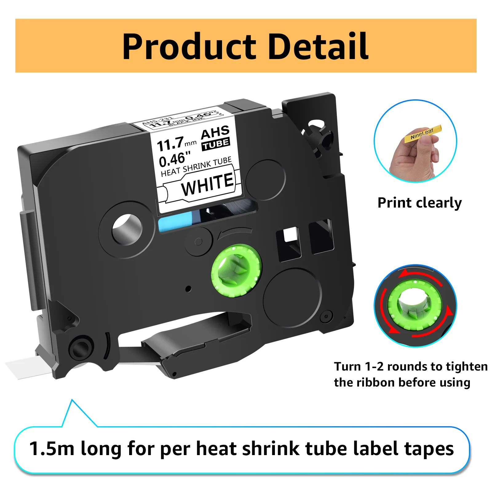 Imagem -02 - Heat Shrink Tube Tape Compatível para Brother P-labeller Label Tapes Preto no Branco Hse231 Hse-221 641 651 15pk 11.7 mm