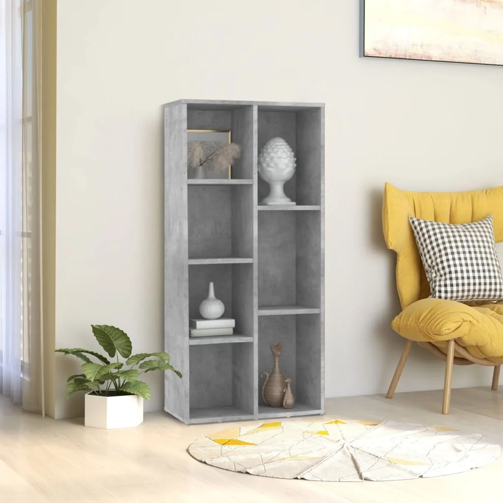 Betongraues Bücherregal 50x25x106cm aus Holzwerkstoff, freistehendes Bücherregal mit offenen Ablagefächern für Wohnzimmer, Arbeitszimmer, Büro