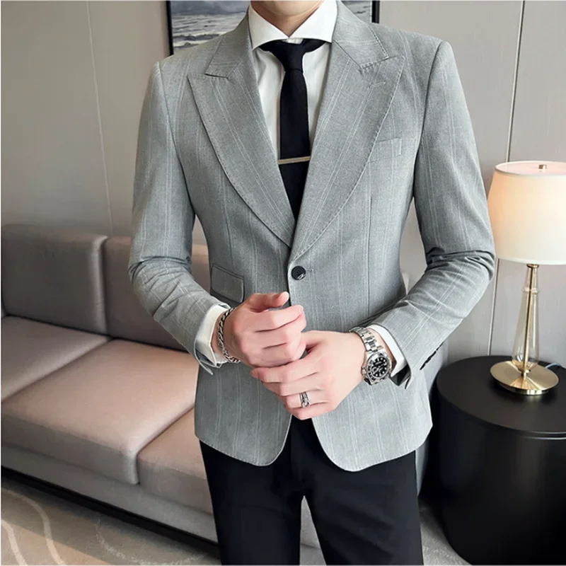 

High Quality Blazer Men's British Style Fashion High-end Simple and Elegant Business Casual Wedding Gentleman Suit Jacket