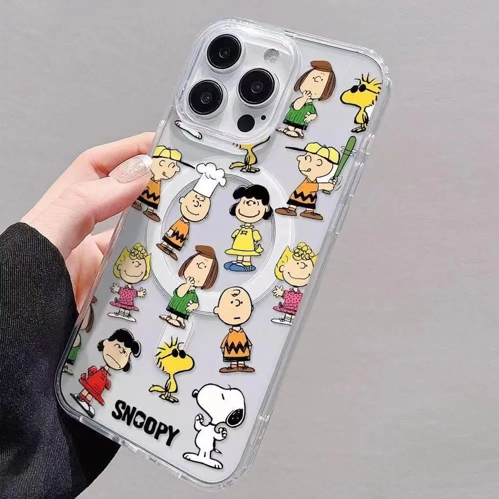 Hot Selling Happy Snoopy Magnet Phone Case For iPhone 16 15 14 13 12 11 Pro Max XR XS 7 8 PLUS MINI Y2K Shockproof Bumper Cover