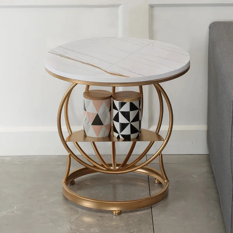 Round Design Coffee Table Metal Marble Nordic Modern Auxiliary Bedside Side Table Living Room Mesa Auxiliar Home Furnitures