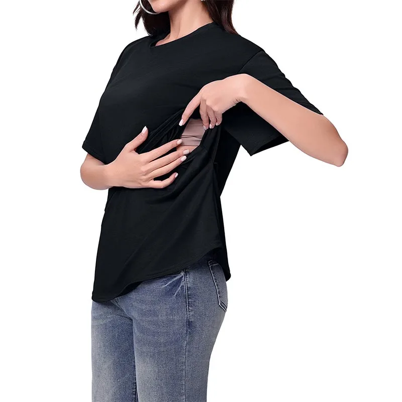 roupas-de-maternidade-para-mulheres-camiseta-casual-de-manga-curta-com-decote-redondo-e-top-de-amamentacao-em-cor-solida