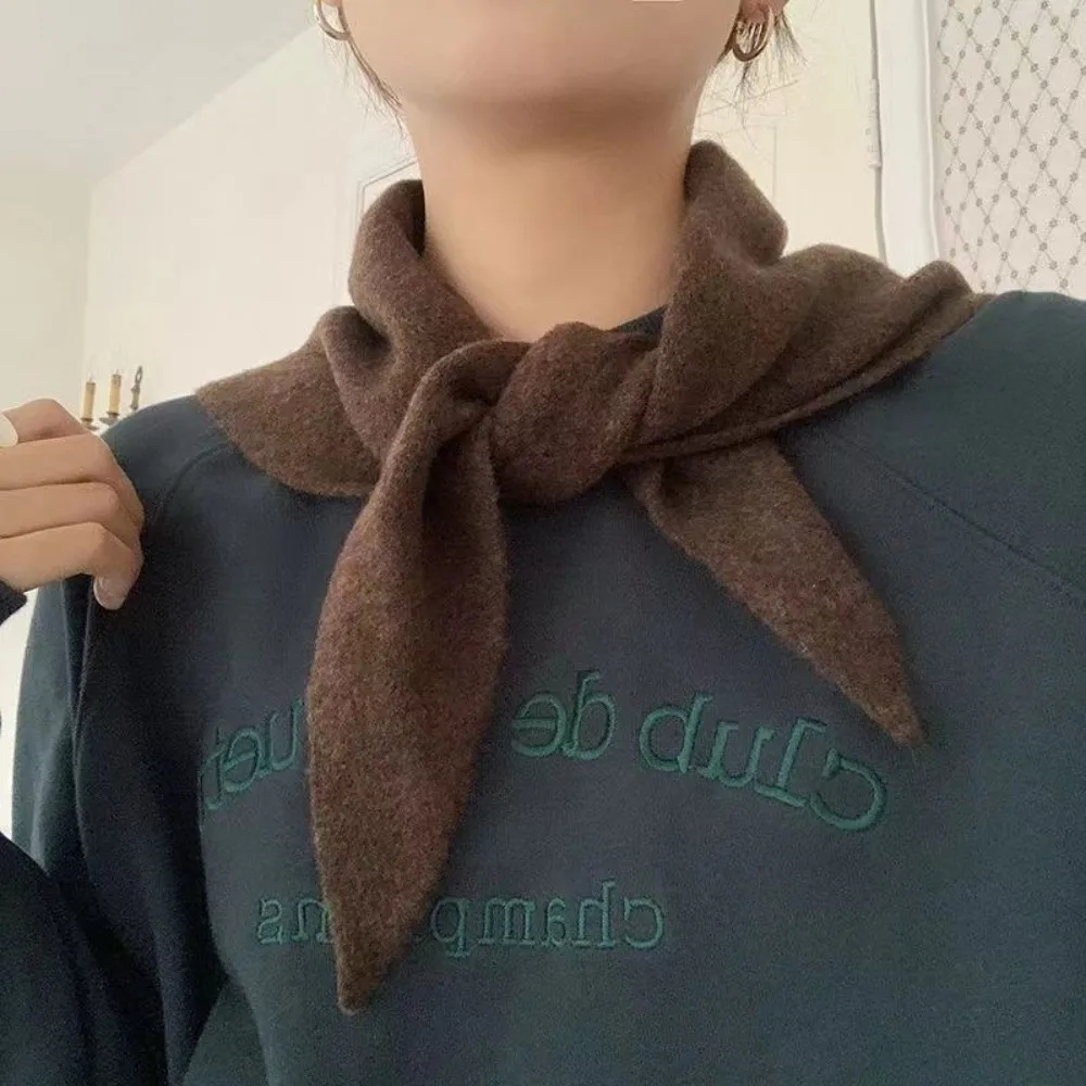 Sweet Solid Color Knitted Triangle Scarf Wool Striped False Collar Windproof Shawl Cross Neckerchief Autumn Winter