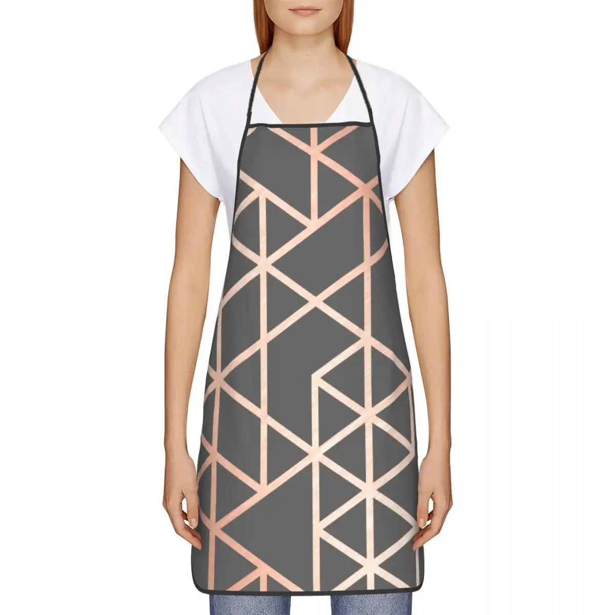 Unisex Rose Gold And Gray Geometric Pattern Kitchen Chef Cooking Baking Apron Women Men Abstract Tablier Cuisine for Gardening