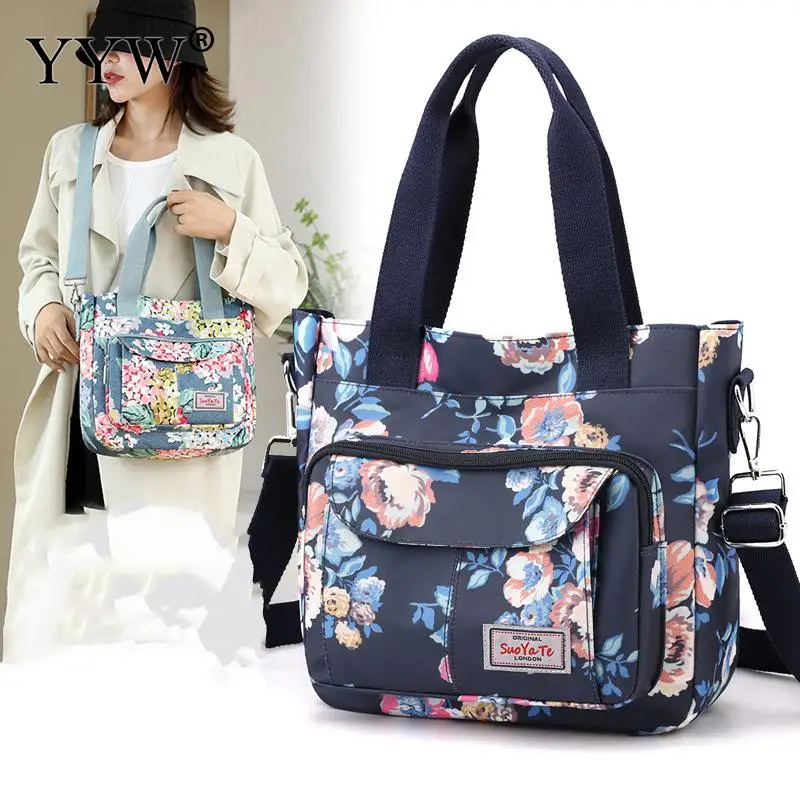 

Women's Floral Pastoral Shoulder Bag Large Capacity Nylon Handbags Casual Waterproof Top-handle Ladies Travel Totebag Mother bag