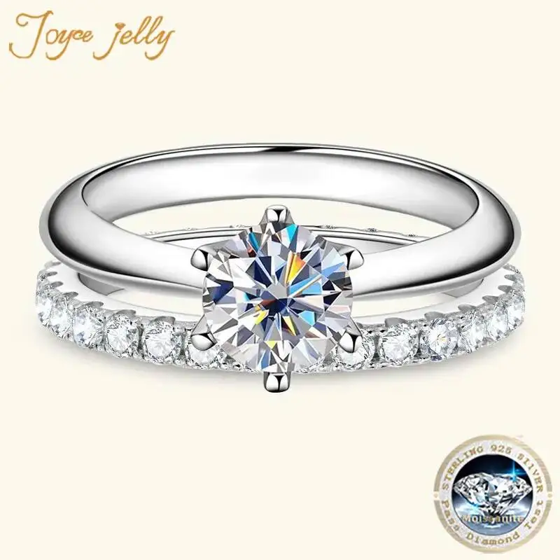 JoyceJelly Full 2mm D Color Moissanite Rings 925 Sterling Sliver Solid 18k White Gold Eternity Band Wedding Ring Sets For Women