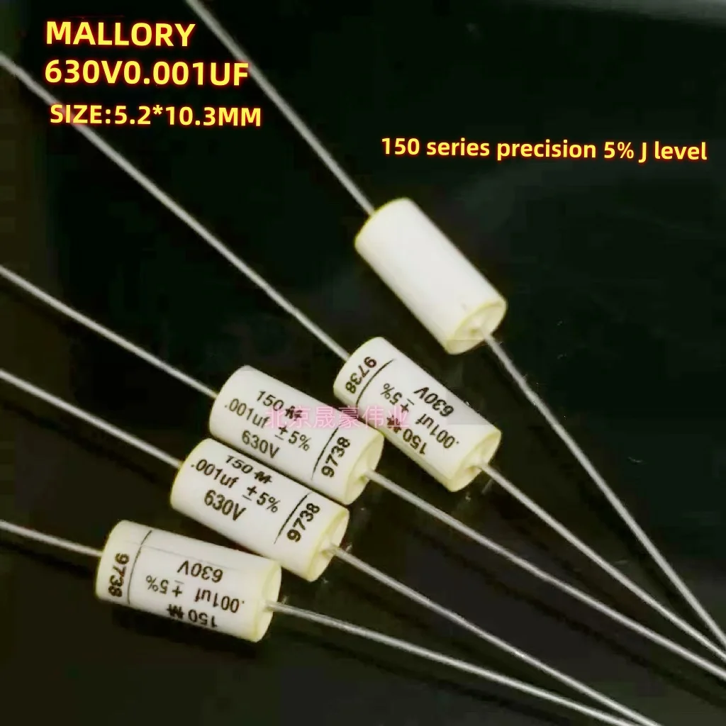 10 peças 150m 0.001uf 630v 1000pf acoplamento axial áudio capacitor não polarizado série 150 precisão 5% nível j