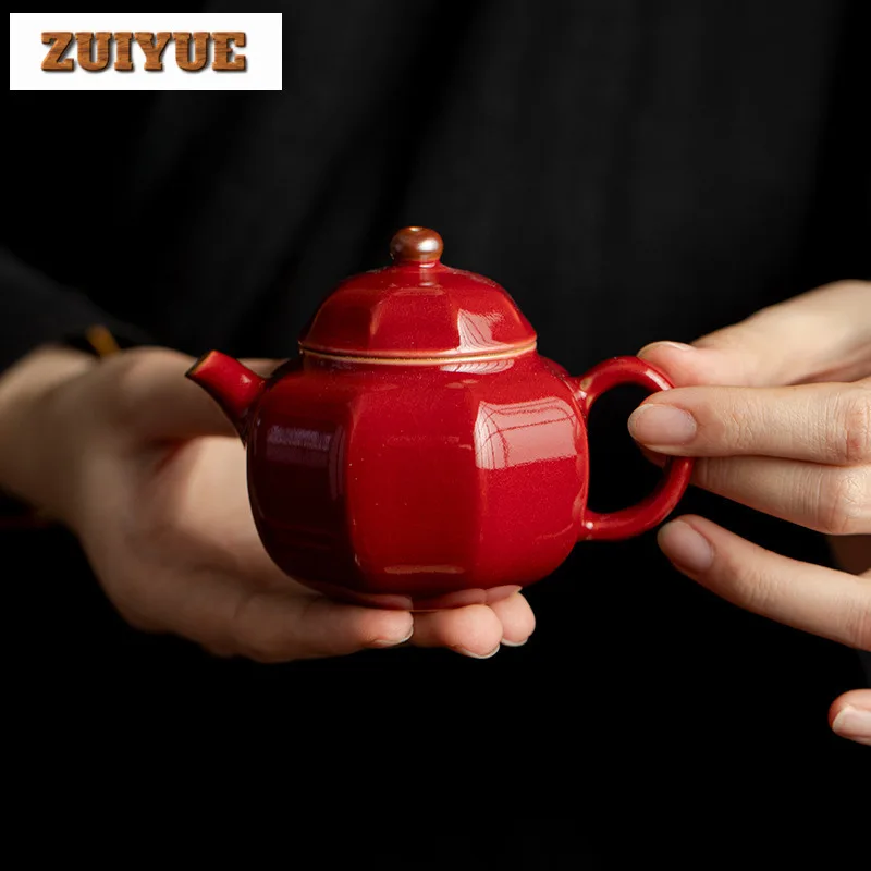 

130ml Ru Kiln Red Glaze Teapot Handmade Tea Infuser Pot Tea Maker Kettle With Ball Hole Tieguanyin Tableware Supplies Ornaments