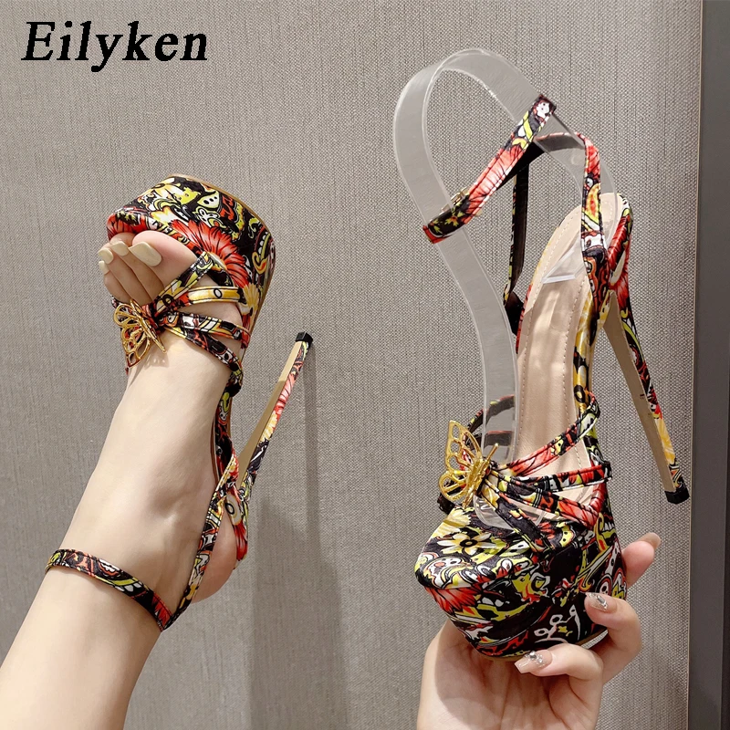 Eilyken Fashion Butterfly-Knot Designer Platform Sandals Open Toe Ankle Buckle Strap Stiletto Heels Women Party Shoes