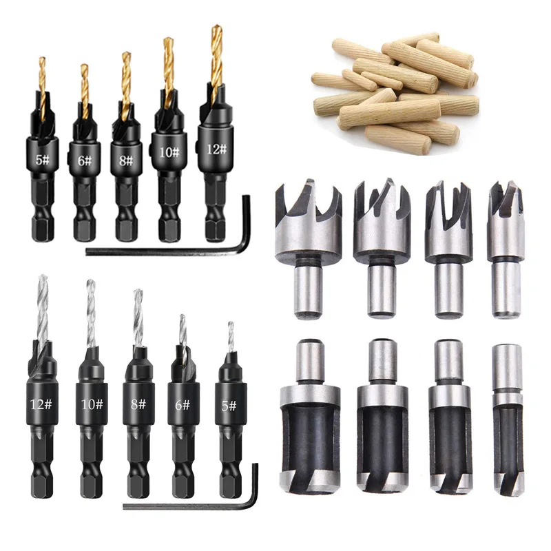 Carpintaria Countersink Drill Bit Grupo Perfuração Piloto Furos para Tamanhos de Parafuso 10 12 Pcs