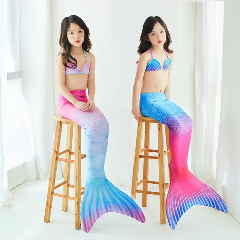 Girls Mermaid Tail Swimwear Kids Bikini Set Performance Costume Summer Beach Bathing Suit Swimming Pool Fancy Dress