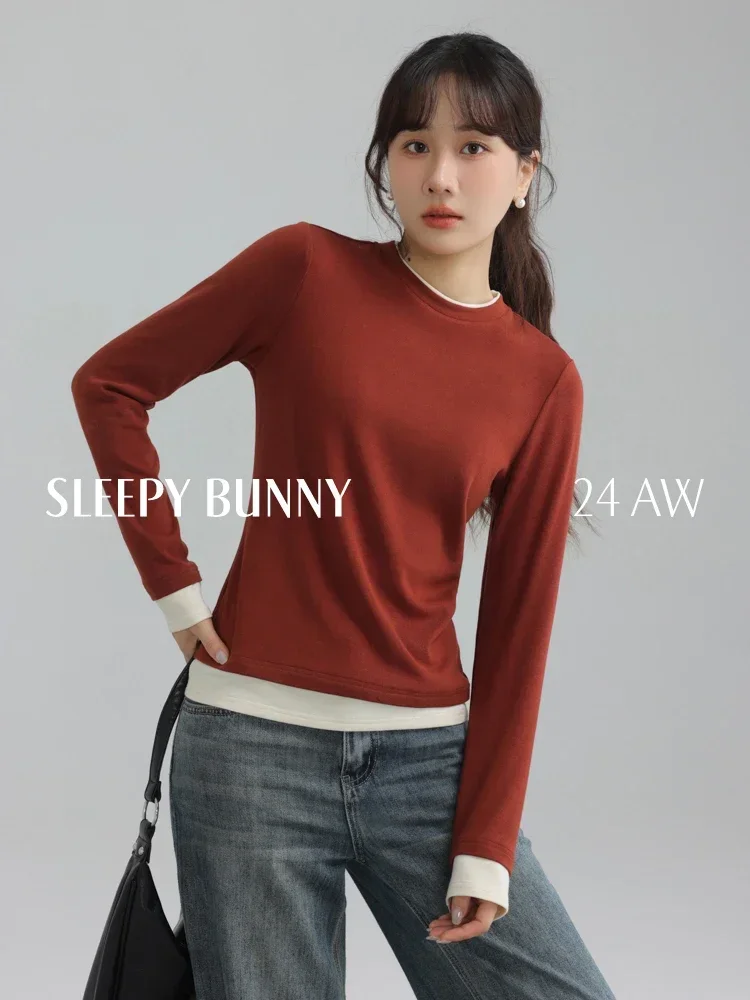 Winter Dames Slim Fit Gelaagd Ontwerp T-shirt met lange mouwen Ronde hals Basisshirt Elegante kleine binnentop met normale schouders